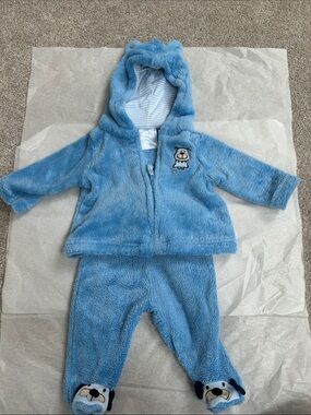 small wonders Plush Blue Bear Hooded Jacket and Pants Set